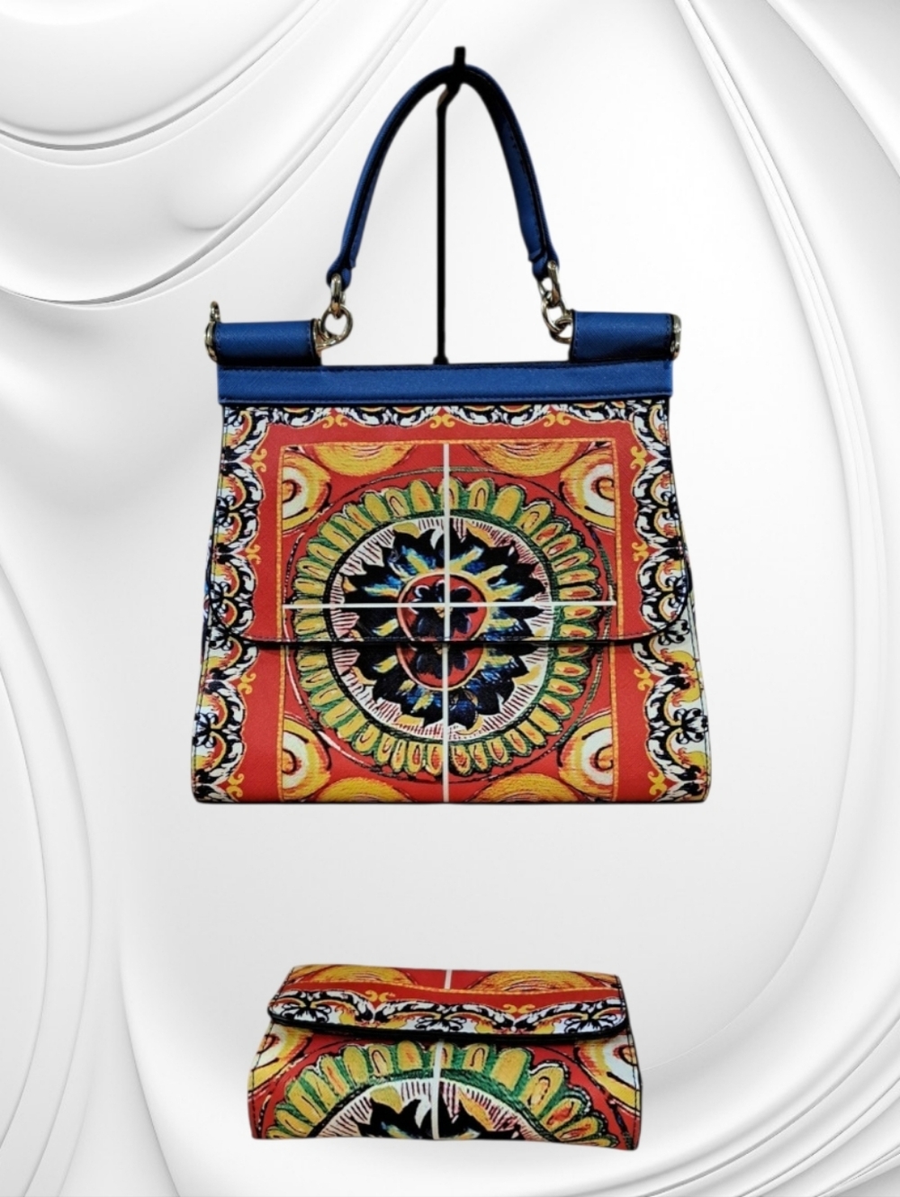 Sicily Style Vibrant Multicolored Women's Structured Handbag With Makeup Bag